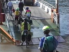 Boarding the Bodinnick ferry to Fowey